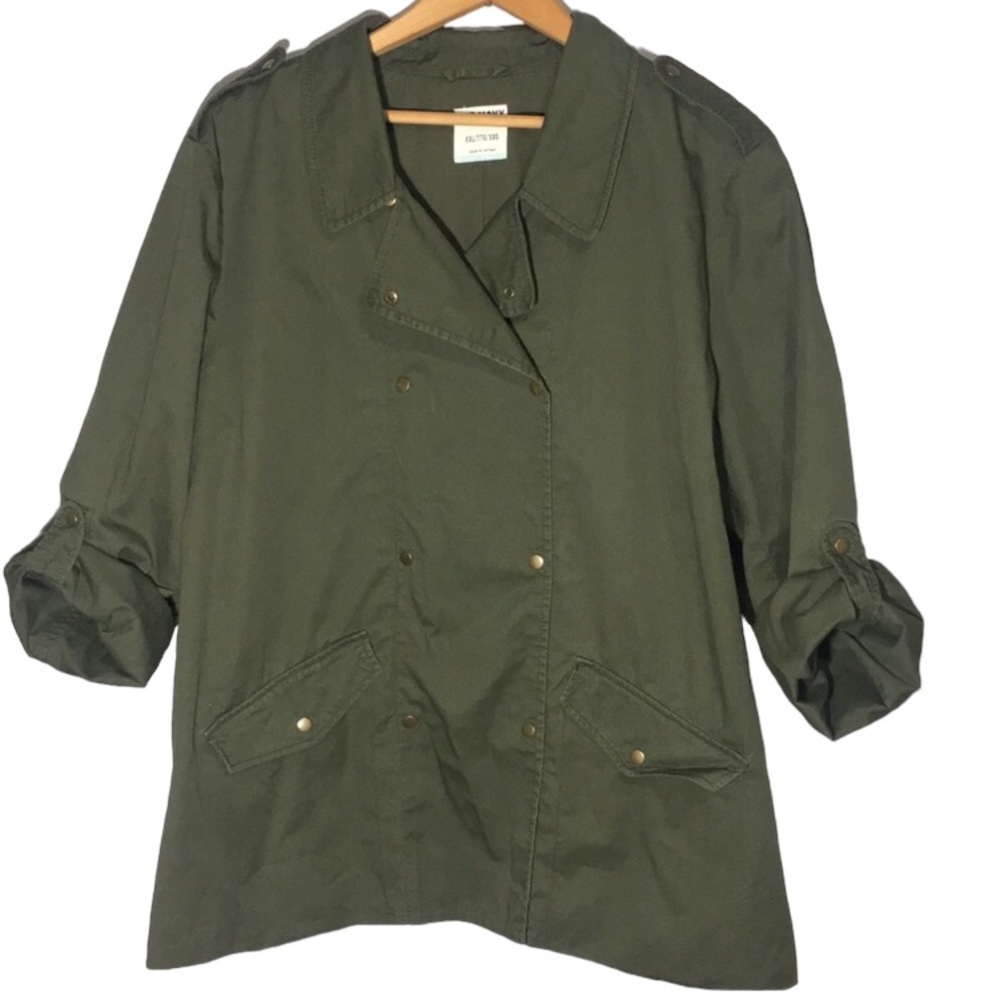 OLD NAVY | Women’s Army Green Cotton Roll Tab Sleeves Snap Front Jacket size XXL